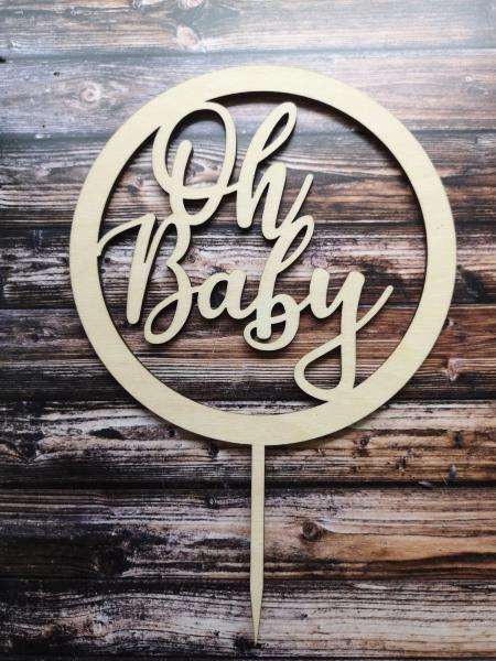 Caketopper Tortenaufsatz "Oh Baby" aus Holz in Birke natur